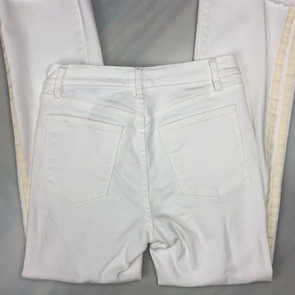 Juicy Couture White Tuxedo Stripe Crop Flare Uneven Hem Jeans size 24 - Picture 6 of 13